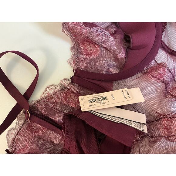 Victoria’s Secret NWT Burgundy Embroidered Sheer Mesh Bodysuit • Size XL - Picture 4 of 5